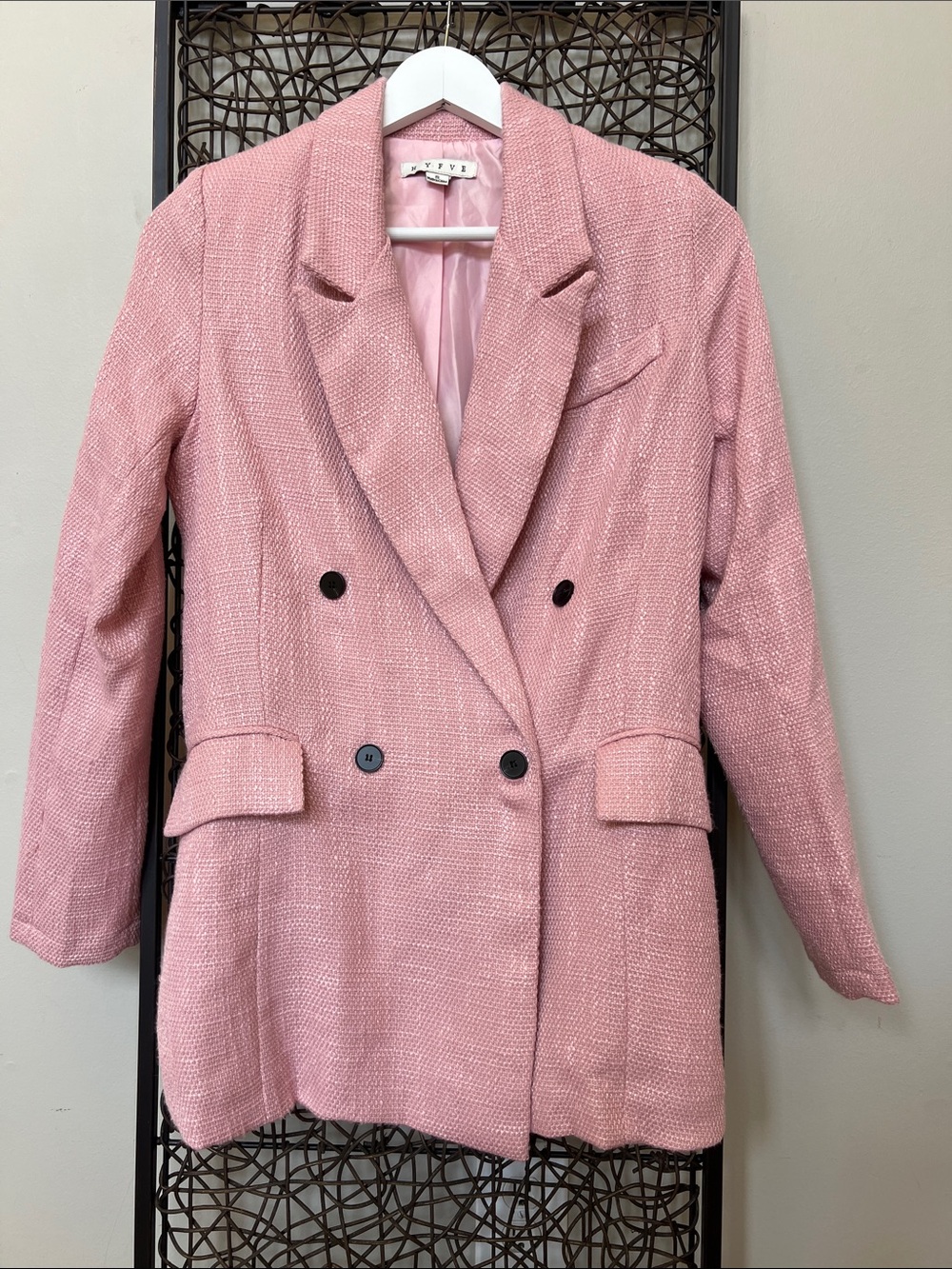 HYFVE Francesca’s Pink Textured Blazer Double Breasted Cotton Bl Womens S